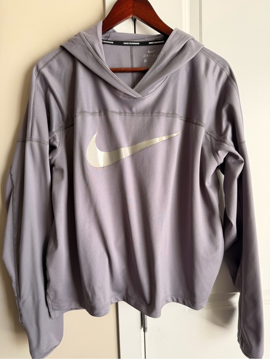 Nike Tops - Nike Light Gray Hooded Dri-FIT Zip Up Top with Reflective Swoosh